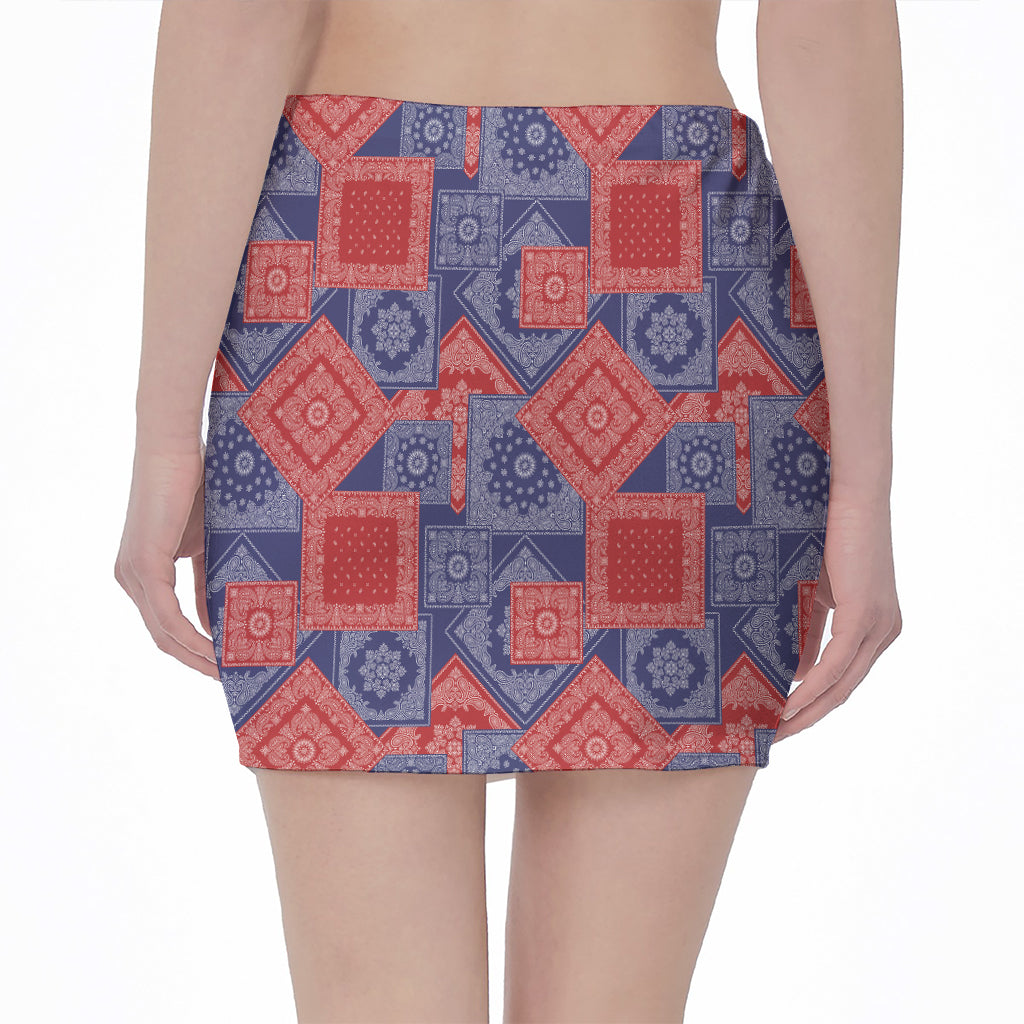Bandanna Patchwork Pattern Print Pencil Mini Skirt