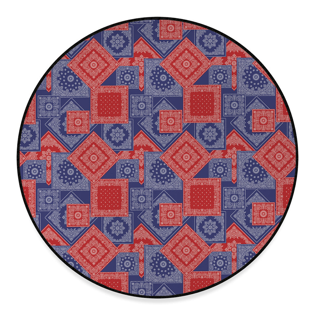 Bandanna Patchwork Pattern Print Round Floor Mat