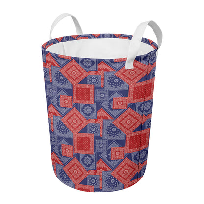 Bandanna Patchwork Pattern Print Round Laundry Basket