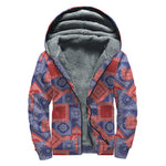 Bandanna Patchwork Pattern Print Sherpa Lined Zip Up Hoodie