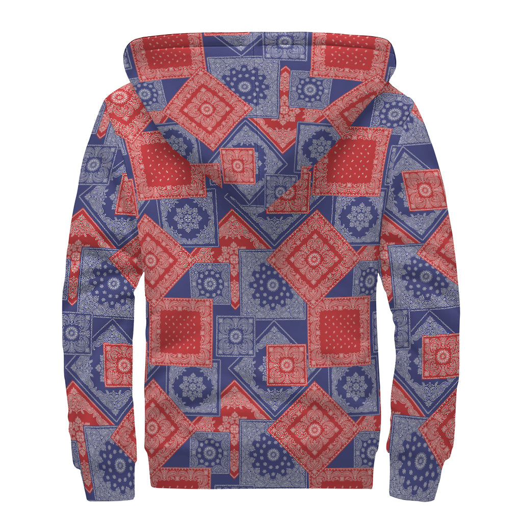 Bandanna Patchwork Pattern Print Sherpa Lined Zip Up Hoodie
