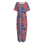 Bandanna Patchwork Pattern Print Short Sleeve Long Nightdress