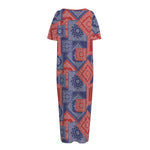 Bandanna Patchwork Pattern Print Short Sleeve Long Nightdress