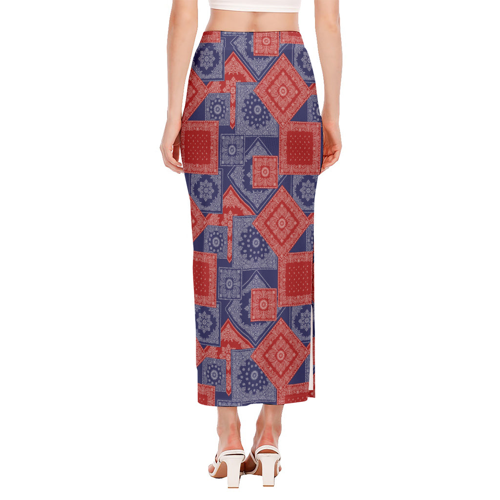 Bandanna Patchwork Pattern Print Side Slit Maxi Skirt