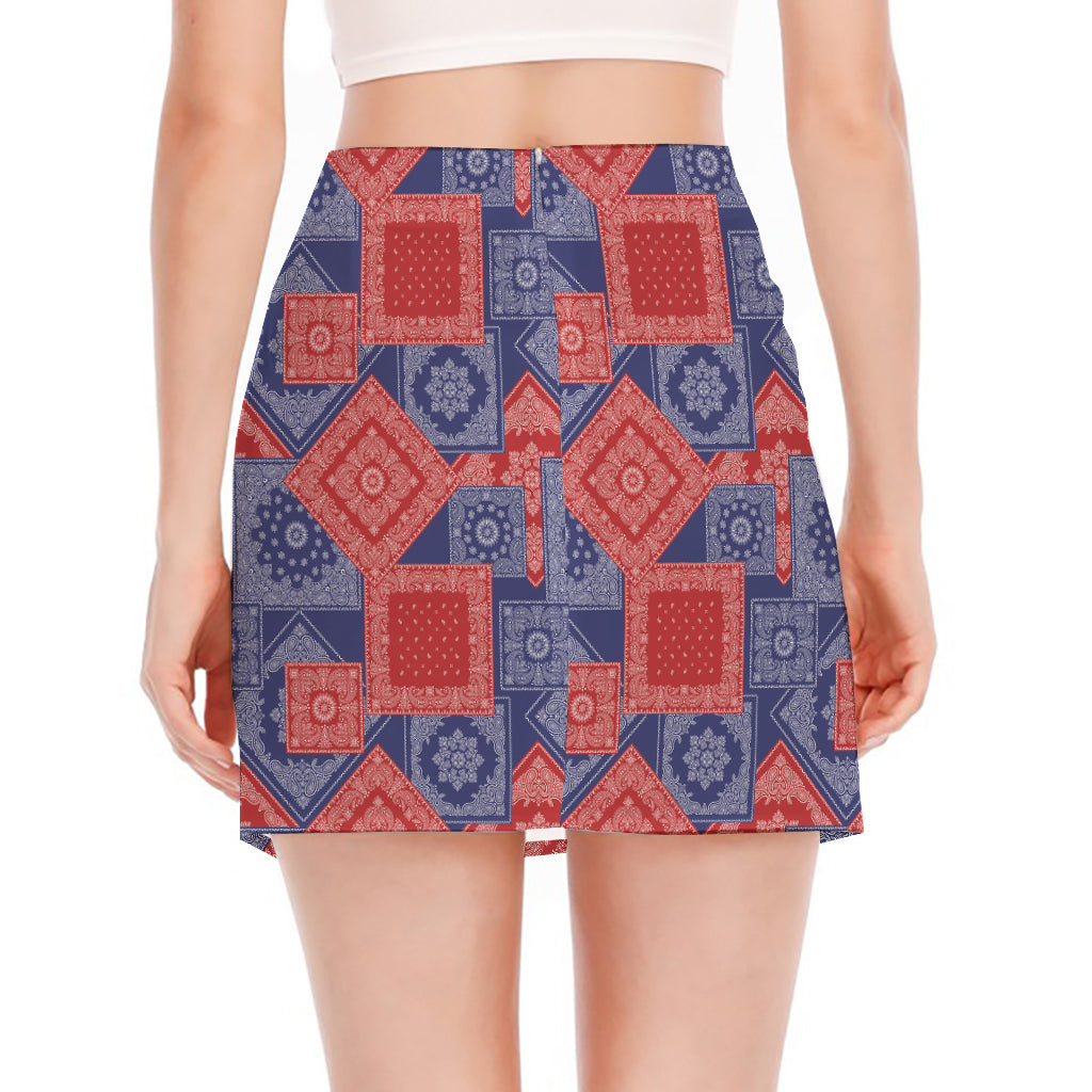 Bandanna Patchwork Pattern Print Side Slit Mini Skirt
