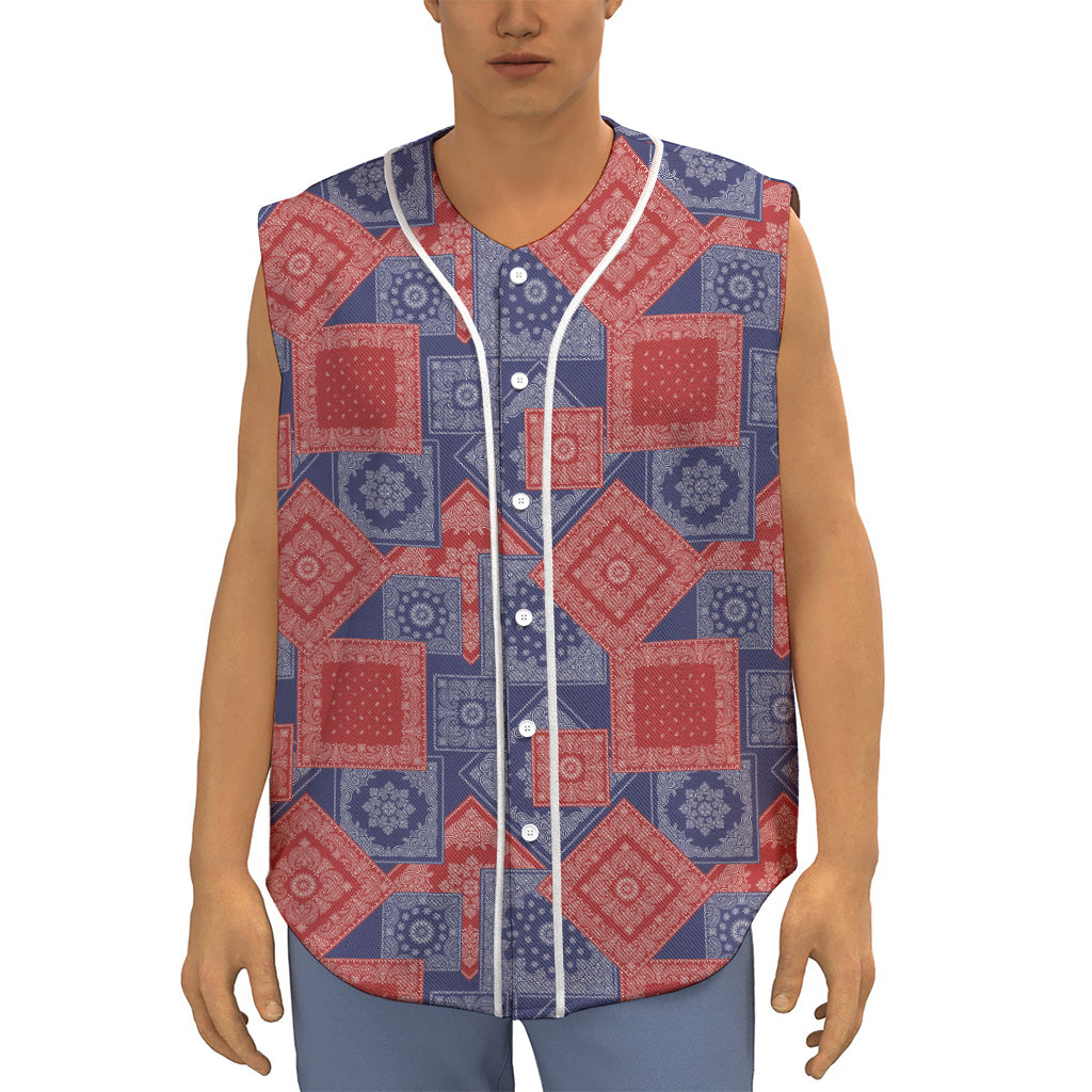 Bandanna Patchwork Pattern Print Sleeveless Baseball Jersey