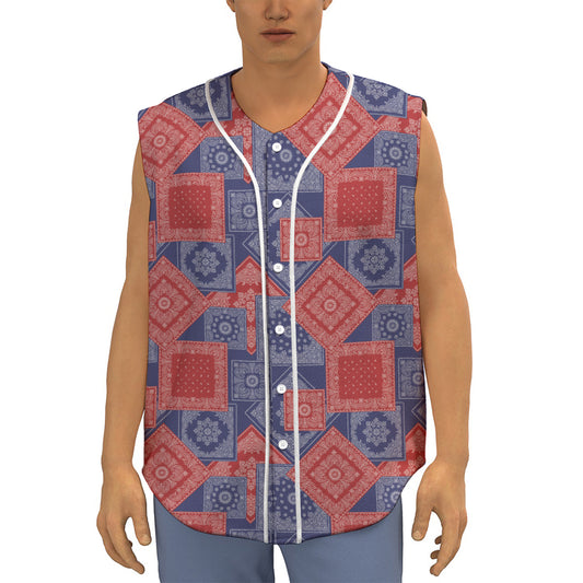 Bandanna Patchwork Pattern Print Sleeveless Baseball Jersey