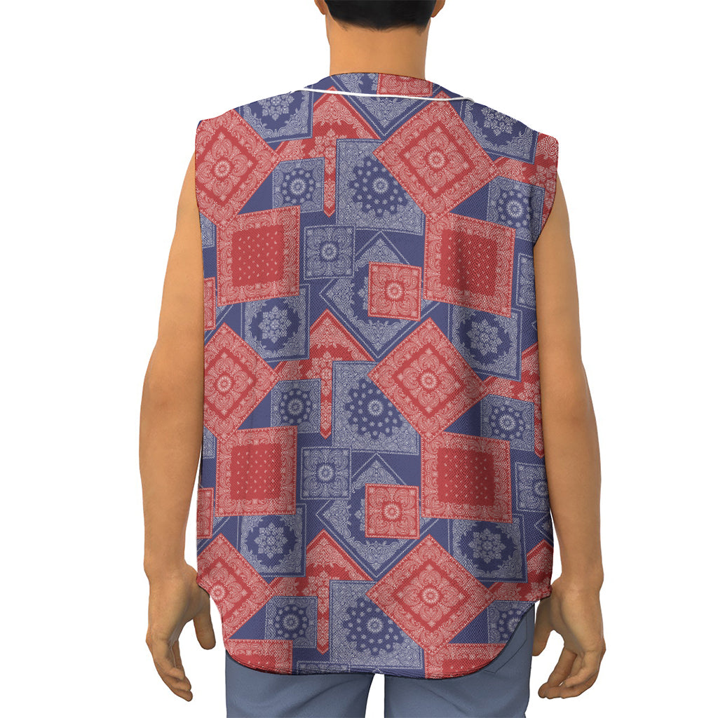 Bandanna Patchwork Pattern Print Sleeveless Baseball Jersey