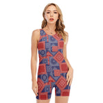 Bandanna Patchwork Pattern Print Sleeveless One Piece Swimsuit