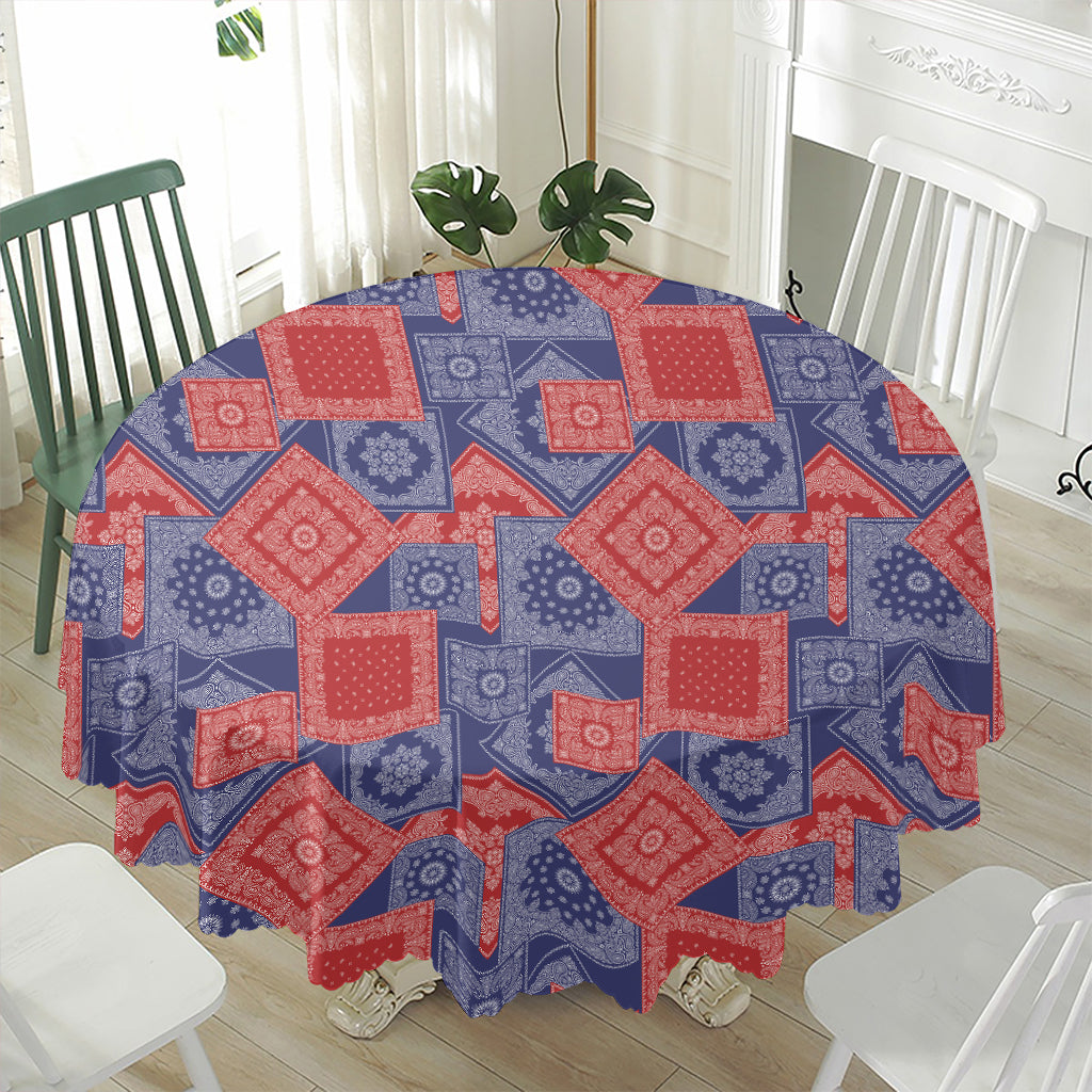 Bandanna Patchwork Pattern Print Waterproof Round Tablecloth