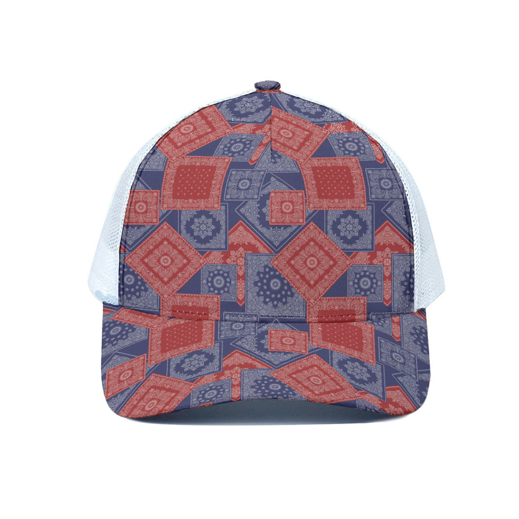 Bandanna Patchwork Pattern Print White Mesh Trucker Cap
