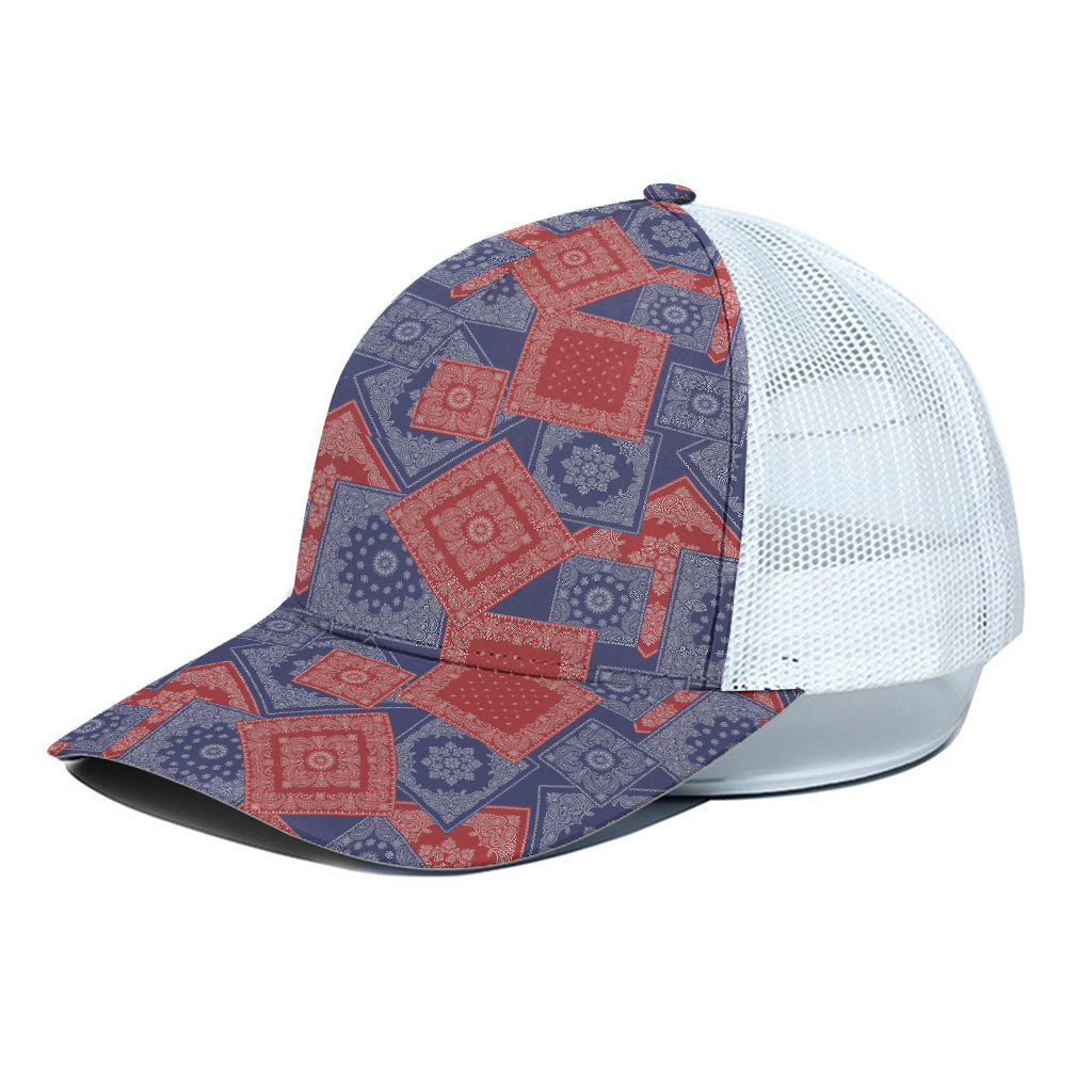 Bandanna Patchwork Pattern Print White Mesh Trucker Cap