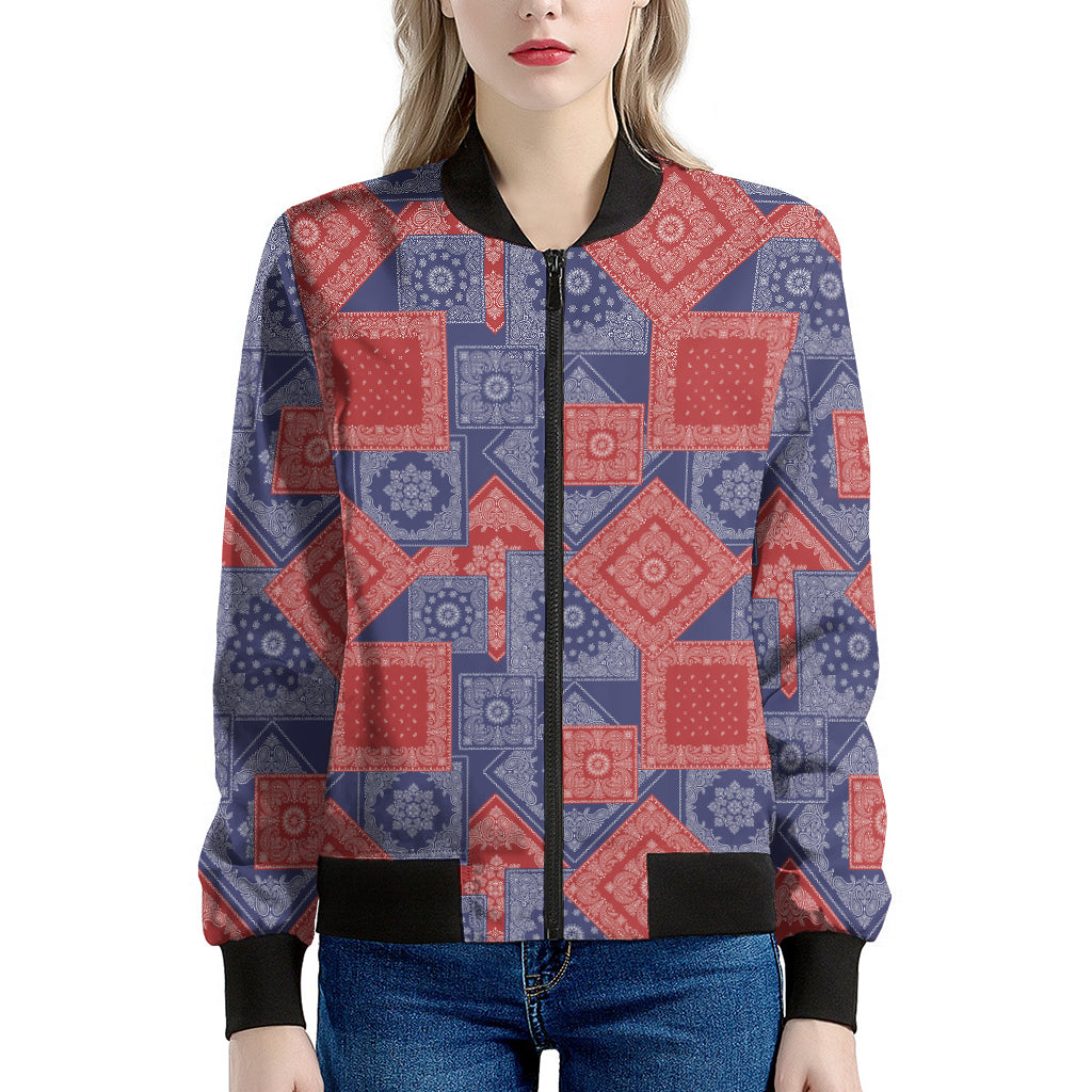 Bandanna Patchwork Pattern Print Women's Bomber Jacket