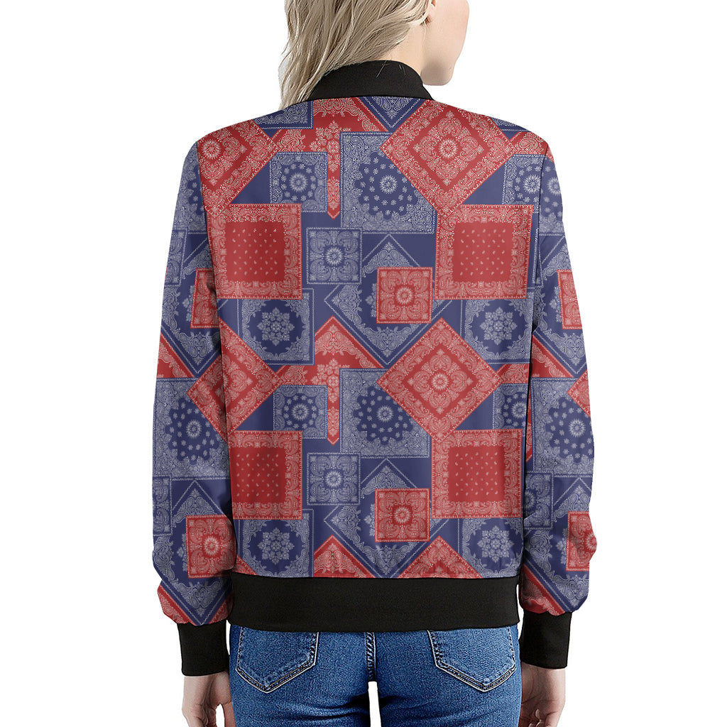 Bandanna Patchwork Pattern Print Women's Bomber Jacket