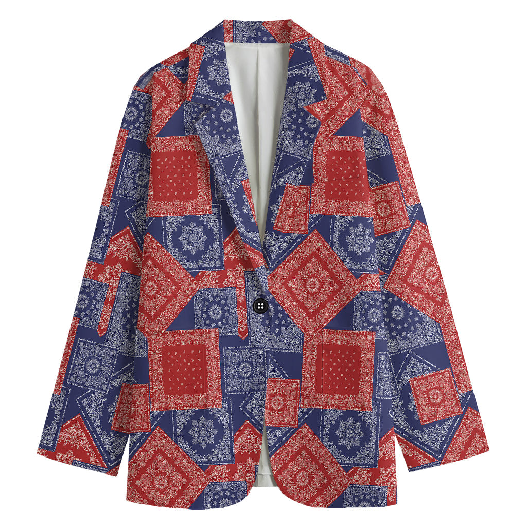 Bandanna Patchwork Pattern Print Women's Cotton Blazer
