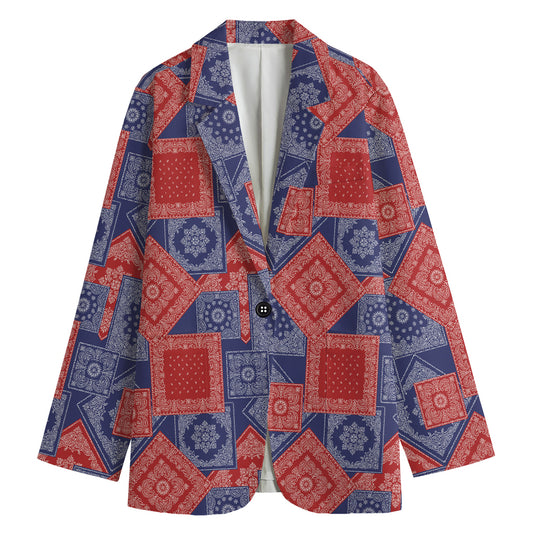 Bandanna Patchwork Pattern Print Women's Cotton Blazer