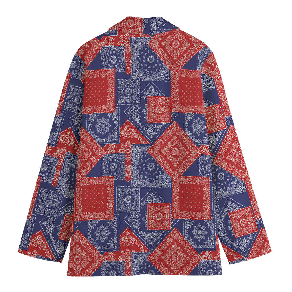 Bandanna Patchwork Pattern Print Women's Cotton Blazer