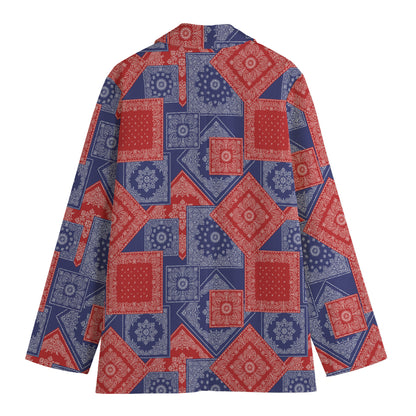 Bandanna Patchwork Pattern Print Women's Cotton Blazer