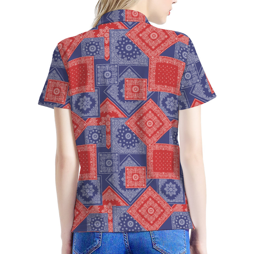 Bandanna Patchwork Pattern Print Women's Polo Shirt