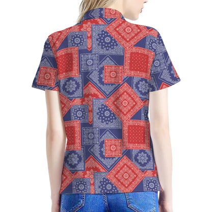 Bandanna Patchwork Pattern Print Women's Polo Shirt