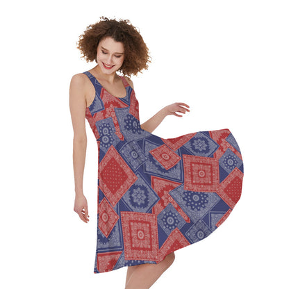 Bandanna Patchwork Pattern Print Women's Sleeveless Dress