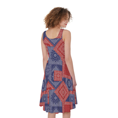 Bandanna Patchwork Pattern Print Women's Sleeveless Dress