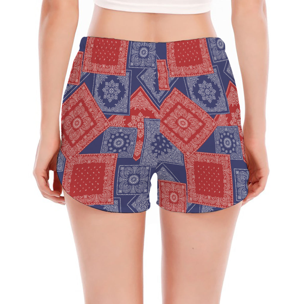 Bandanna Patchwork Pattern Print Women's Split Running Shorts