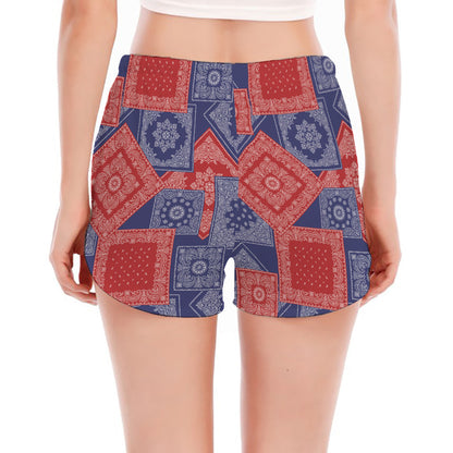 Bandanna Patchwork Pattern Print Women's Split Running Shorts