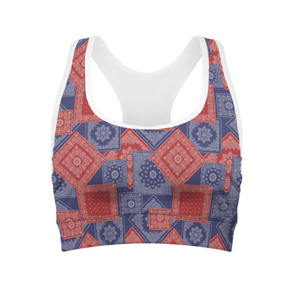 Bandanna Patchwork Pattern Print Women's Sports Bra