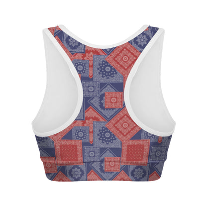 Bandanna Patchwork Pattern Print Women's Sports Bra