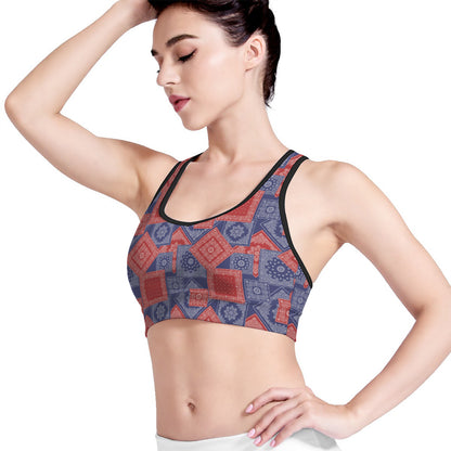 Bandanna Patchwork Pattern Print Women's Sports Bra