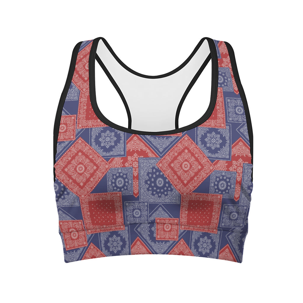Bandanna Patchwork Pattern Print Women's Sports Bra