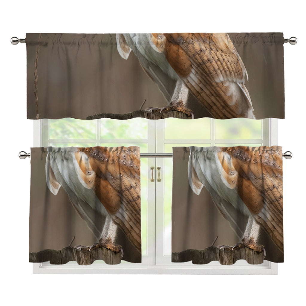 Barn Owl Print 3 Piece Kitchen Curtains