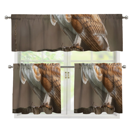 Barn Owl Print 3 Piece Kitchen Curtains