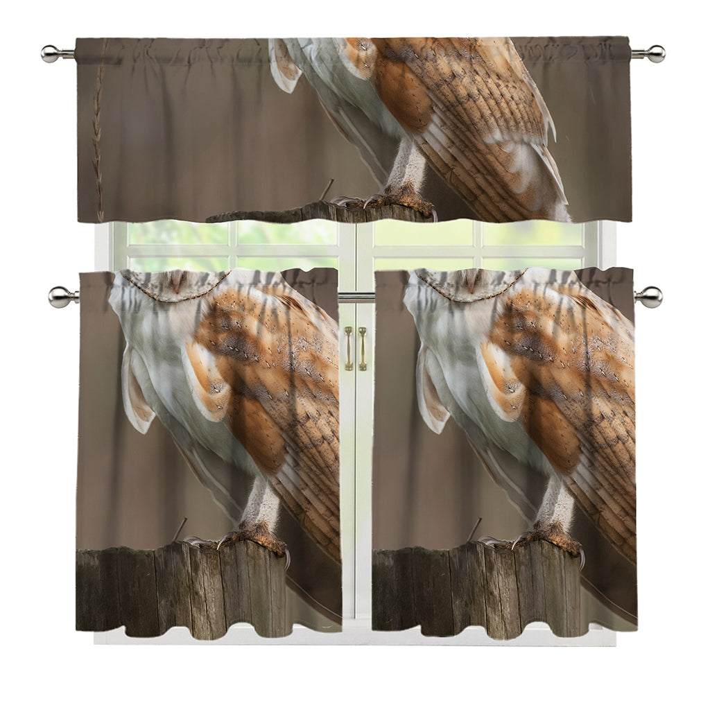 Barn Owl Print 3 Piece Kitchen Curtains