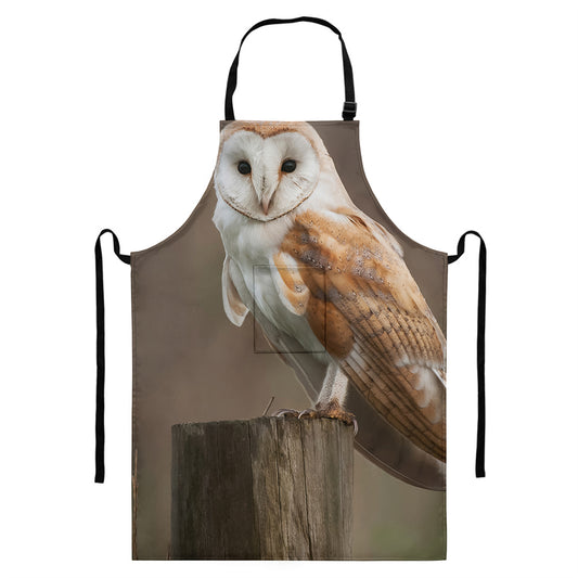 Barn Owl Print Bib Apron With Pocket