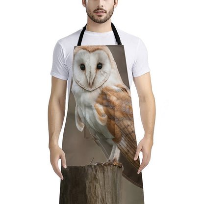 Barn Owl Print Bib Apron With Pocket