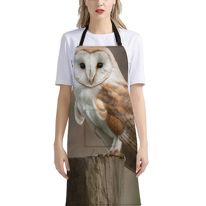 Barn Owl Print Bib Apron With Pocket