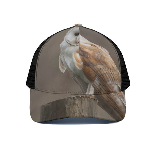 Barn Owl Print Black Mesh Trucker Cap
