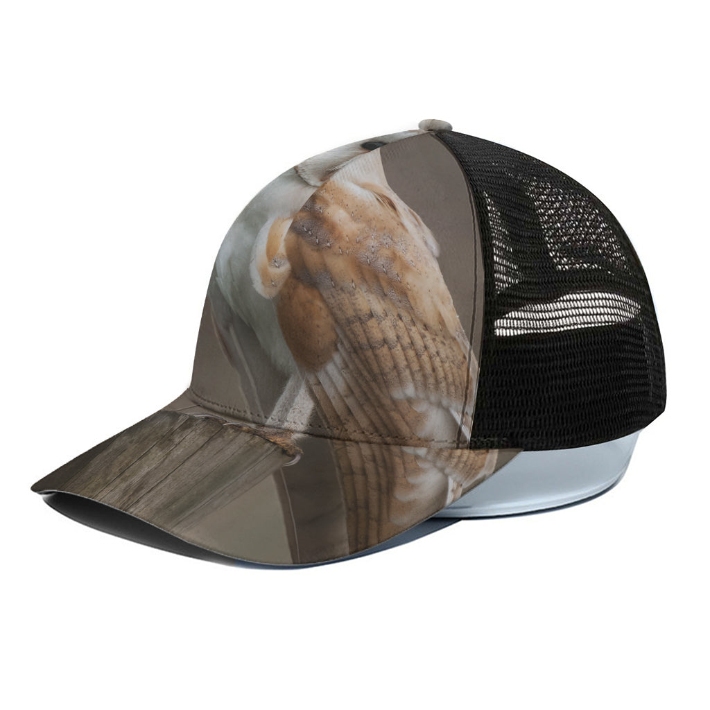 Barn Owl Print Black Mesh Trucker Cap