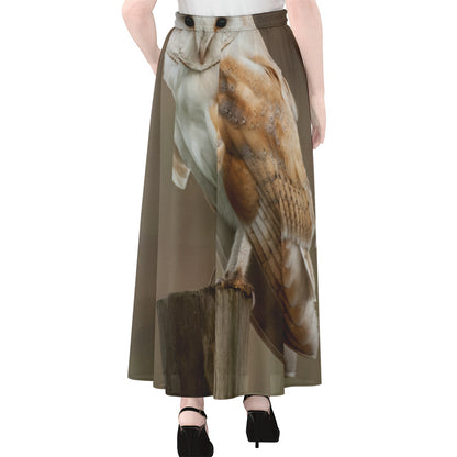 Barn Owl Print Chiffon Maxi Skirt