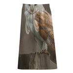 Barn Owl Print Cotton Front Slit Maxi Skirt