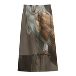 Barn Owl Print Cotton Front Slit Maxi Skirt