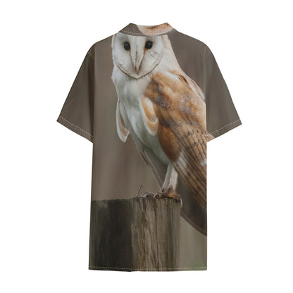 Barn Owl Print Cotton Hawaiian Shirt