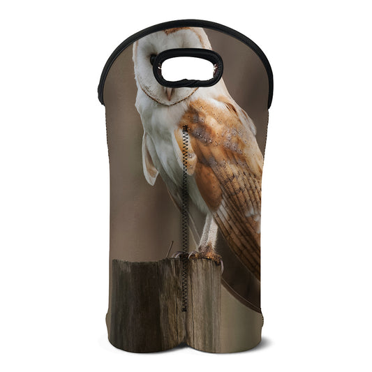 Barn Owl Print Double Neoprene Wine Tote