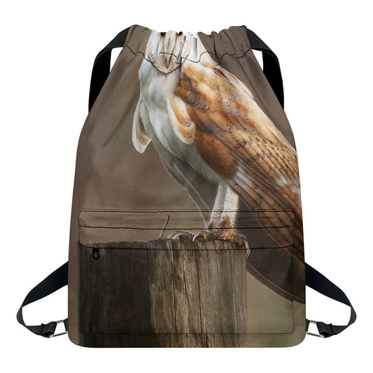 Barn Owl Print Drawstring Backpack