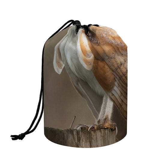 Barn Owl Print Drawstring Makeup Bag