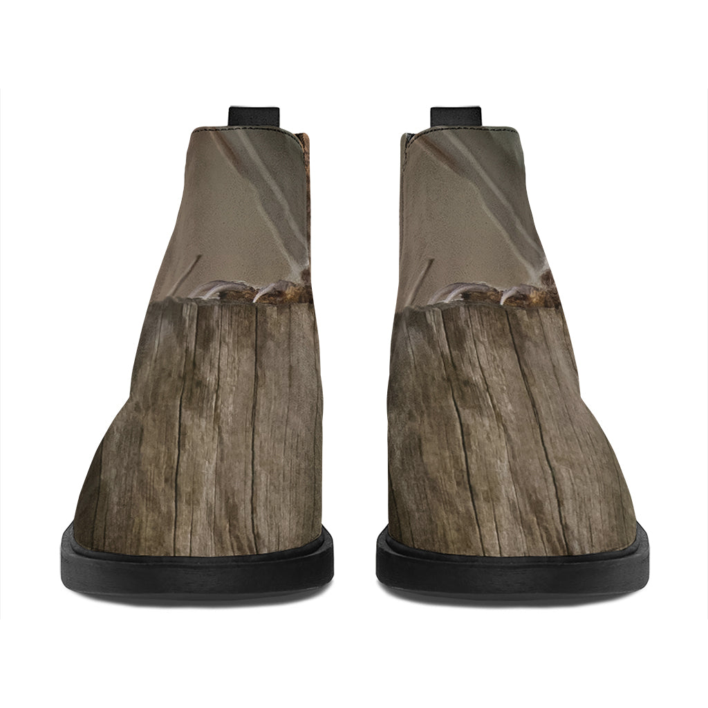 Barn Owl Print Flat Ankle Boots
