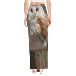 Barn Owl Print High Slit Maxi Skirt