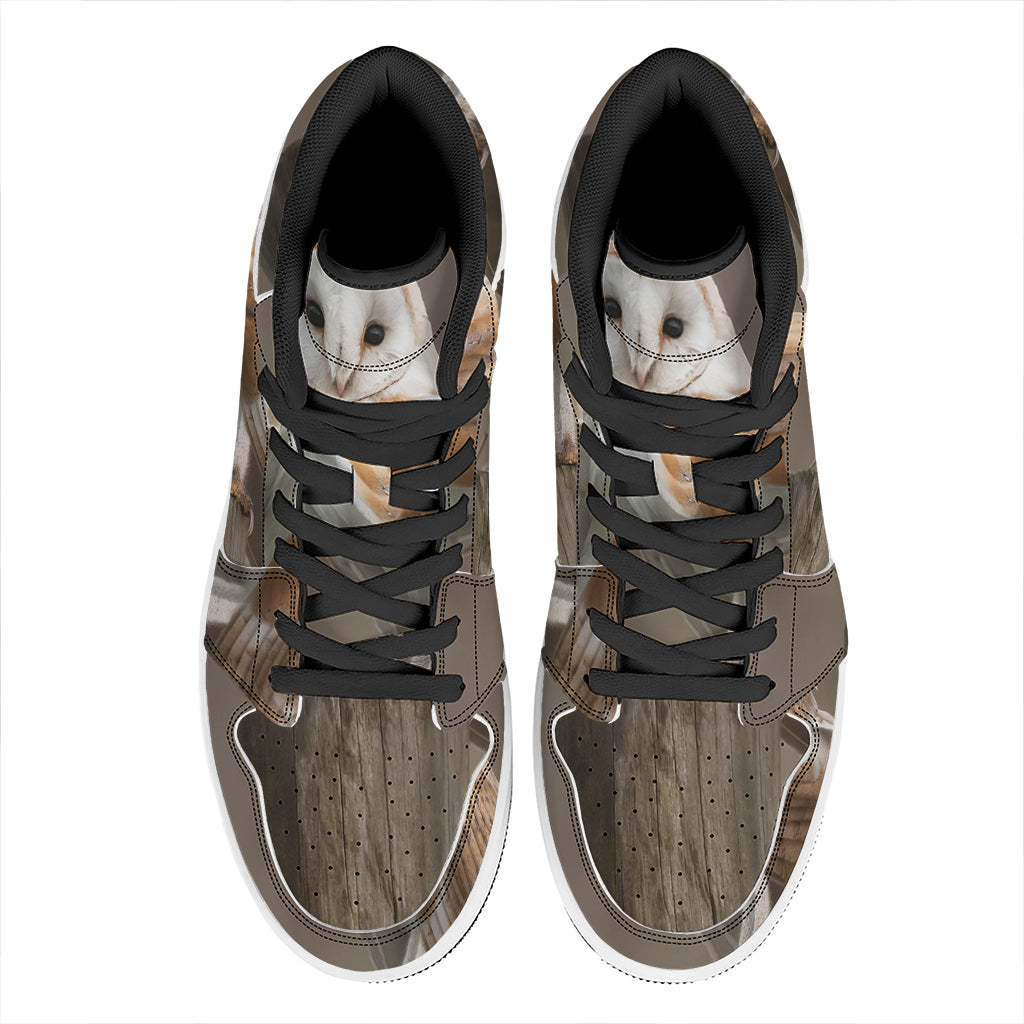 Barn Owl Print High Top Leather Sneakers